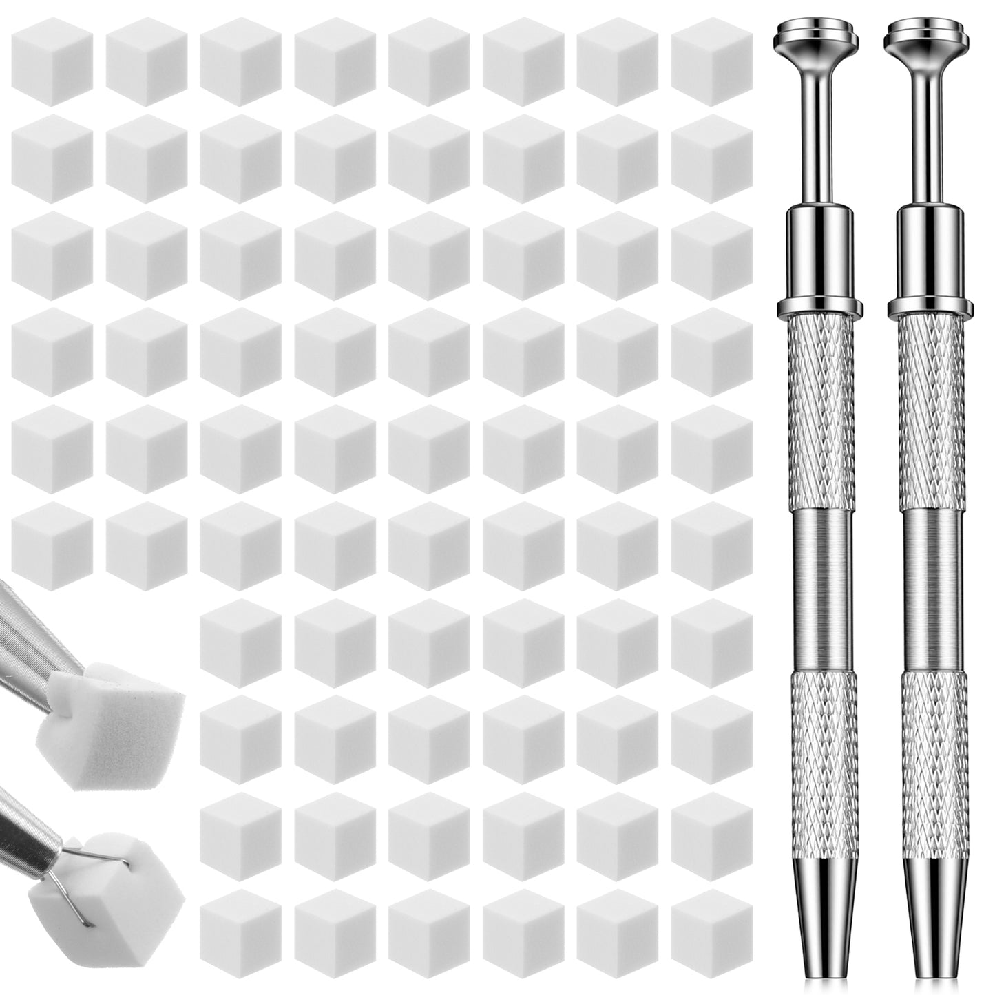200PCS Nail Art Sponge with 2 Stainless Steel Grabbing Pen, Soft Mini Aura Blending Sponges for Professional Accessories Supplies Manicure Salon
