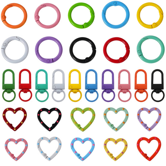 Ymapinc 30PCS Colorful Small Keychain Clasps Set with Swivel Clasp Hooks, Lobster Clasp Keychain Parts, Spring O Rings, Heart Shaped for Key Chain DIY Crafts & Gifts
