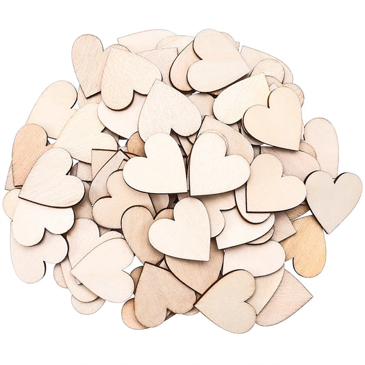 100PCS Wooden Hearts for Crafts, Guest Book & Decoration - DIY Unfinished Ornaments for Valentines Day, Birthday, Wedding