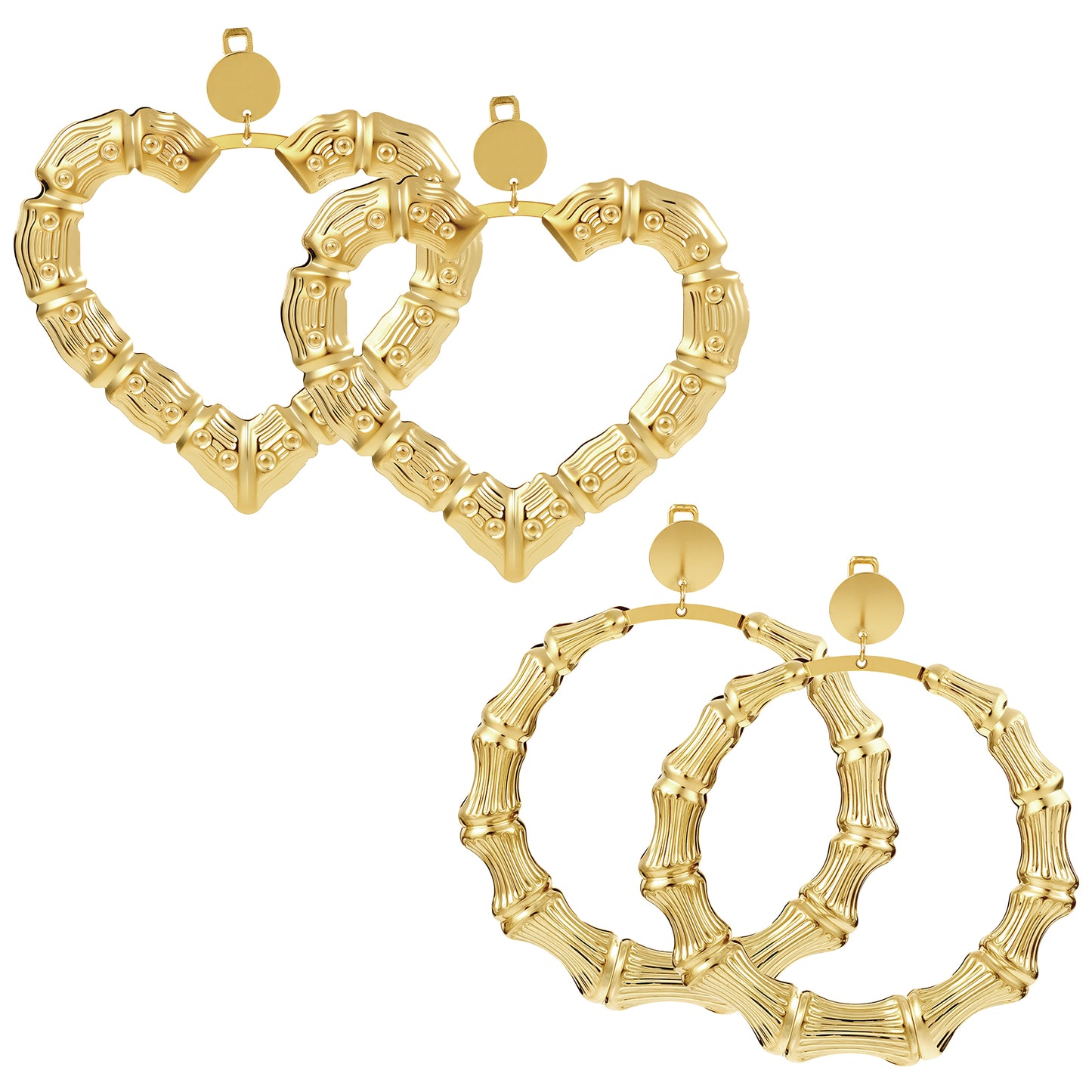 2 Pairs Bamboo Hoop Earrings for Women Big Gold Heart Earrings 80s 90s Door Knocker Earring Trendy Hip Hop Jewelry Clothing Accessories Large Round Hearts Design Fit Ladies Mother Festival Gifts