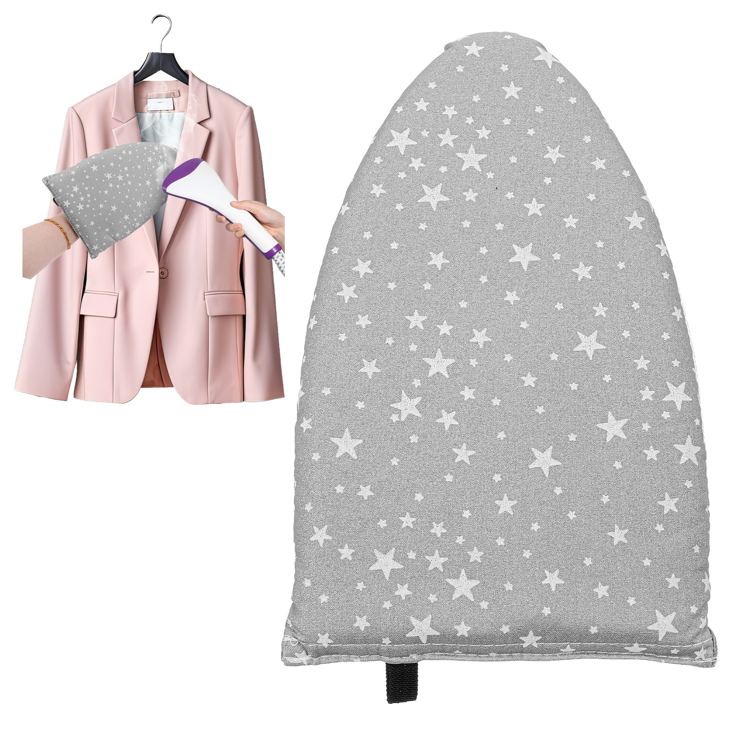 Nogeqi Garment Steamer Glove with Finger Loop, Heat Resistant Steamer Gloves for Steaming Clothes, Waterproof Ironing Mitt Board for Garmentsteamer Accessories (Gray with Stars)