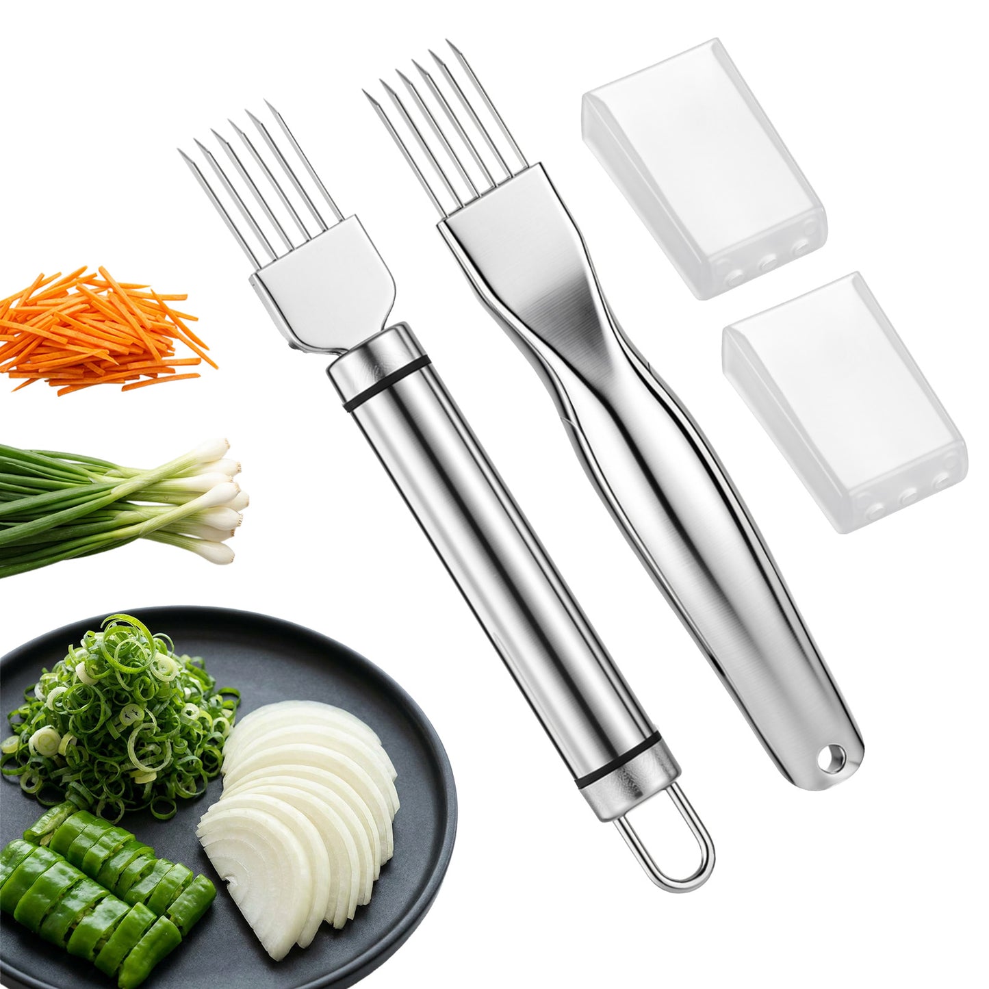 Nogeqi 2 Pcs Stainless Steel Green Onion Slicer, Shred Silk The Knife, Green Onion Cutter Vegetable Chopper, Scallion Shredding Tool for Kitchen Garlic Ginger