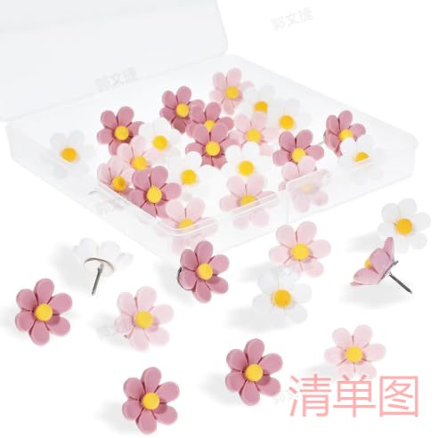 30 Pcs Flower Push Pins Cute Push Pins for Cork Board Boho Decorative Floral Thumb Tacks for Bulletin Board Photos Wall Maps Office School Supplies Christmas Home Decoration Pink White