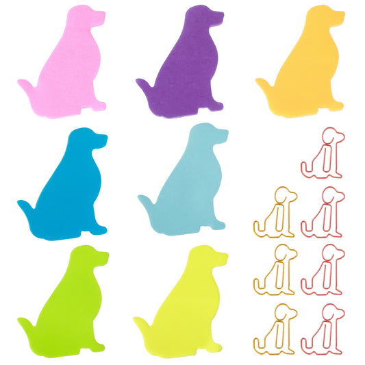 Ymapinc Cute Dog Sticky Notes with Paper Clips, 210 Sheets Cartoon Animal Self-Stick Notes Index Tabs Dog Shape Memo Pads Index Tabs for Reminders Office School and Home(7 Color)