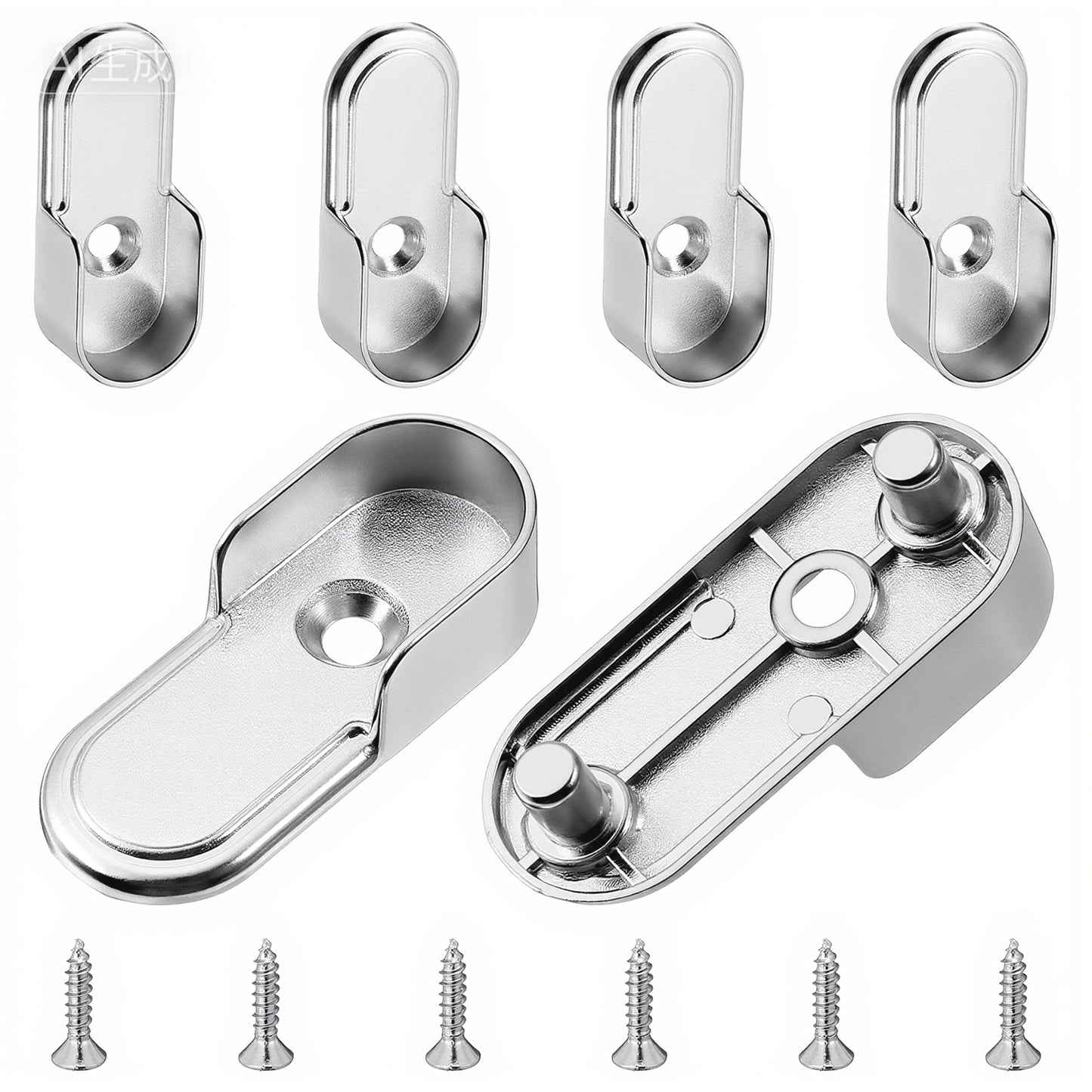 Ymapinc Oval Wardrobe Rail Bracket, 6Pcs Closet Rod Brackets, 4.36cm x 1.77cm, Metal Clothes Rail Bracket, Closet Rod Support Brackets & Hanging Wardrobe Accessories for Closet/Wardrobe Support