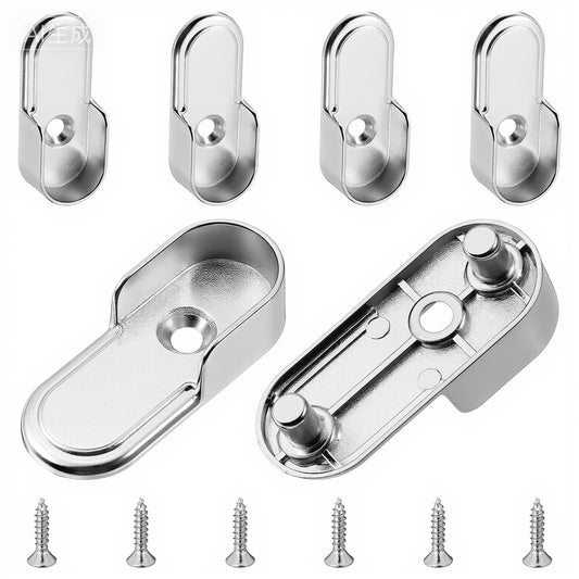 Ymapinc Oval Wardrobe Rail Bracket, 6Pcs Closet Rod Brackets, 4.36cm x 1.77cm, Metal Clothes Rail Bracket, Closet Rod Support Brackets & Hanging Wardrobe Accessories for Closet/Wardrobe Support