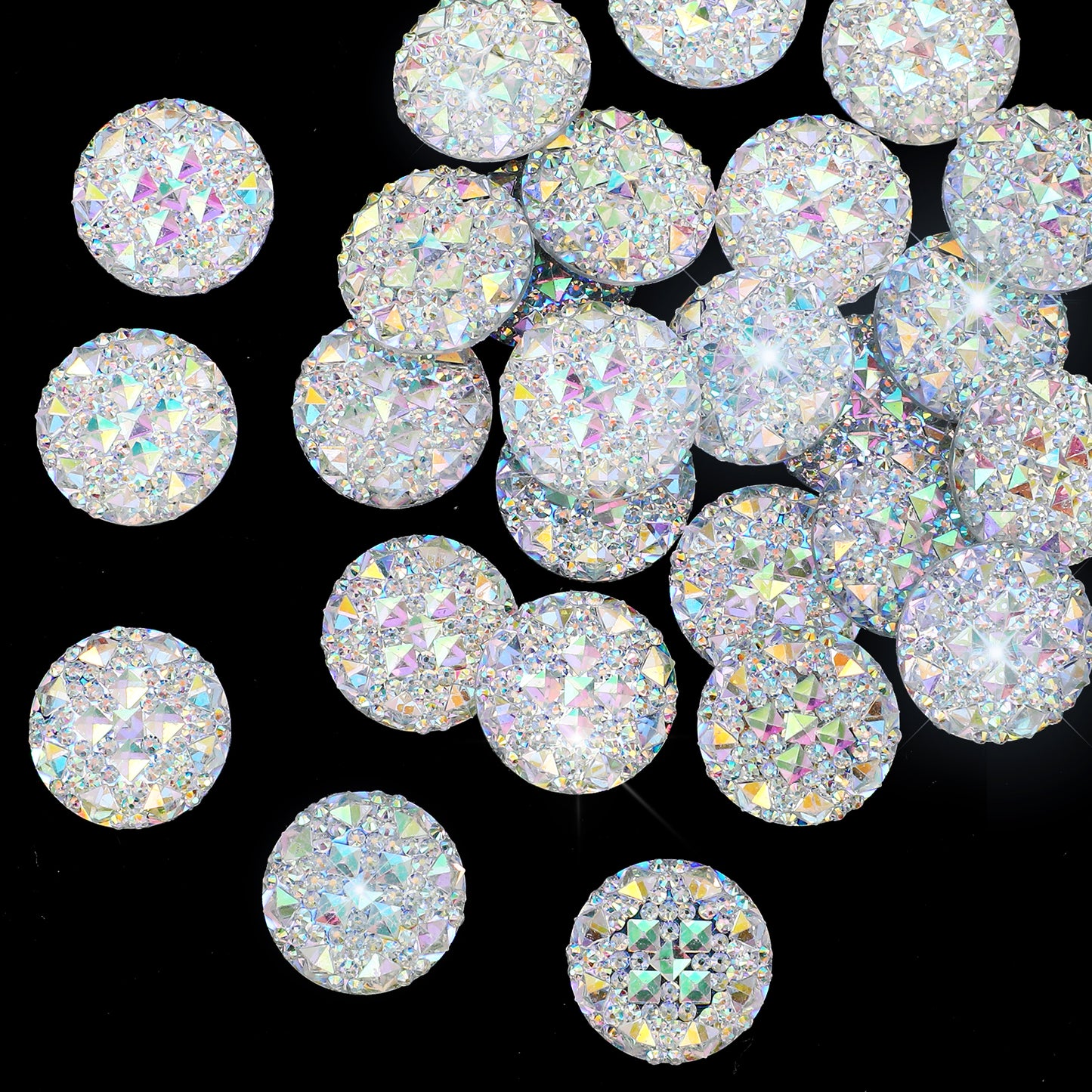 30Pcs 20MM Flatback Rhinestones Buttons Jewels, Clear Flat Back Carbochon Crystal Button, Sparkle Round Faux Gems Resin Diamond Ornaments, Resin Diamond Ornaments Gems for Jewelry Making, DIY Craft