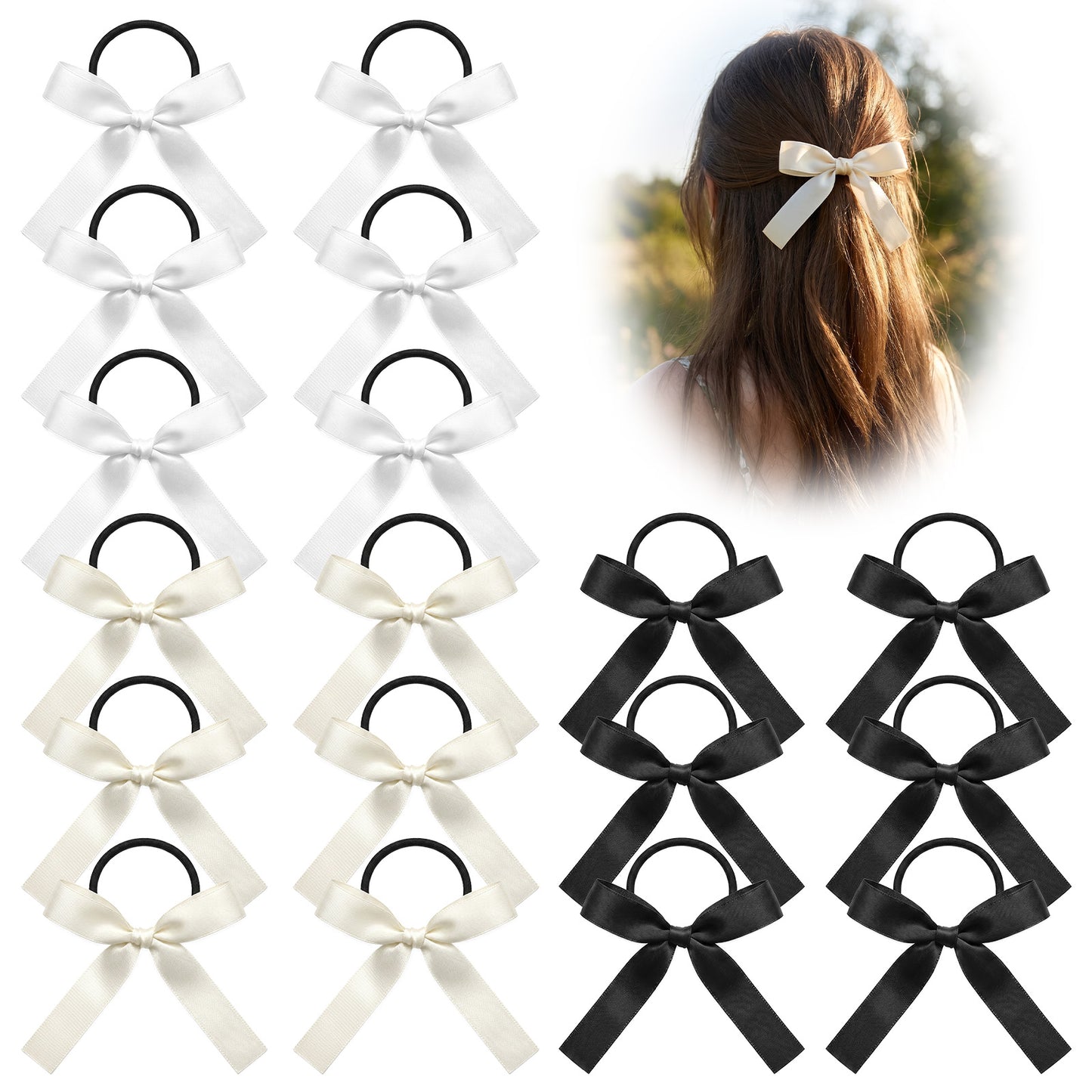 18pcs Cheer Bows Cheer Hair Bows With Ponytail Holder Hair Bow Scrunchies Ties Hair Accessories for Cheerleading Teen Girls College Sports White & Black & Off White