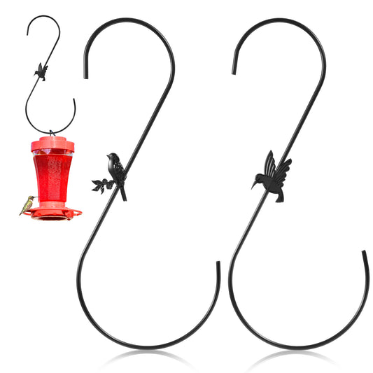 Tyqour 2PCS Hummingbird Feeder Hook 12-Inch Metal Hummingbird Feeder Hanger, S Hooks for Hanging Heavy Duty Plants, Wind Chimes, Outdoor Decorations (Black)