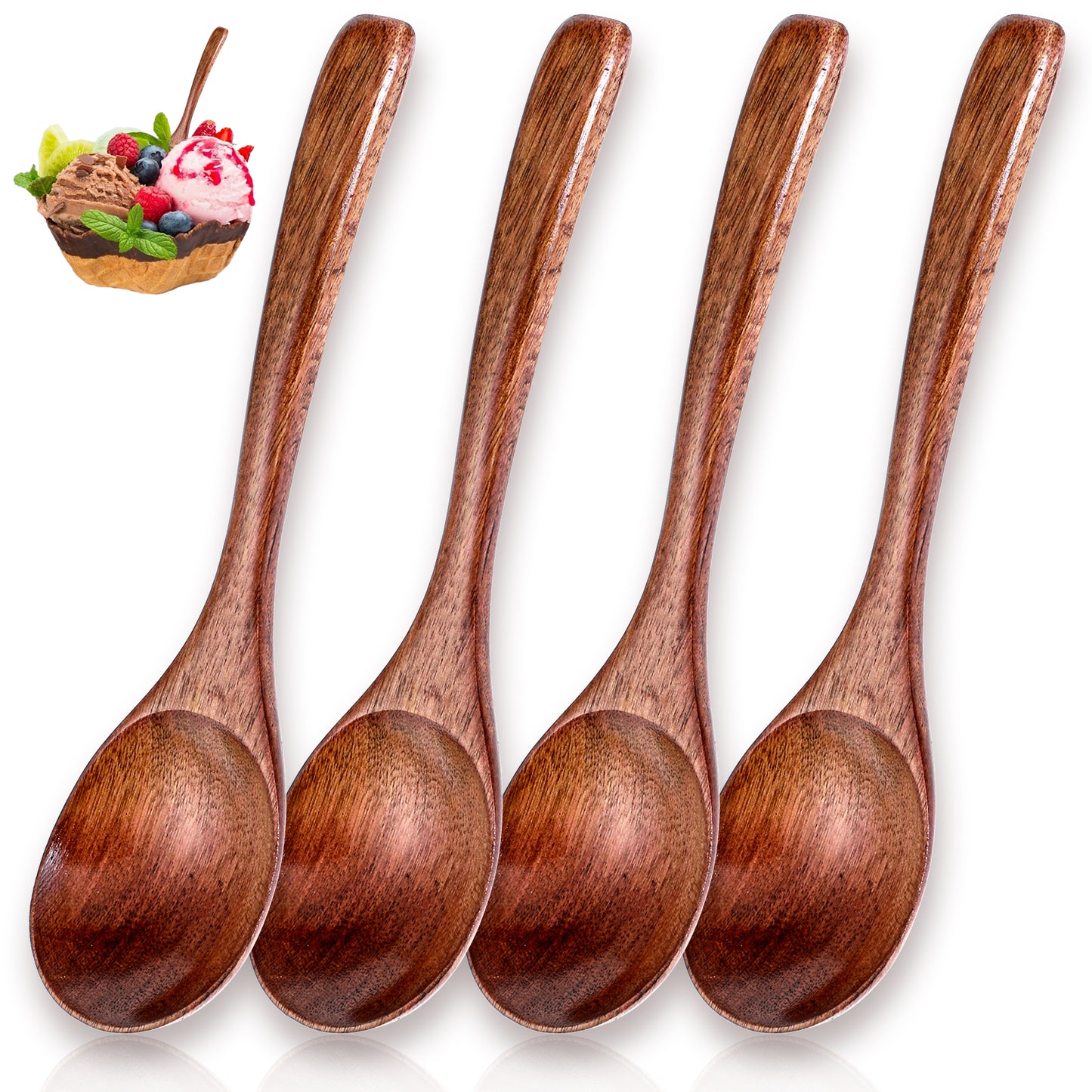 4Pcs Wooden Spoons for Eating, 5.9 Inch Small Wooden Honey Spoons for Tea, Wood Teaspoons for Stirring Coffee, Wood Table Spoon for Cooking, Serving Spoon for Soup, Desserts Cereal