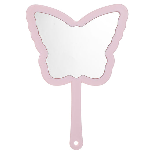 1 PCS Butterfly Shaped Hand Held Mirrors with Handle, Cute Cosmetic Travel Handheld Mirror, Single-Sided Portable Travel Vanity Lash Hand Held Mirror for Shaving Makeup Men & Women (Pink, 6 x 8 Inch)