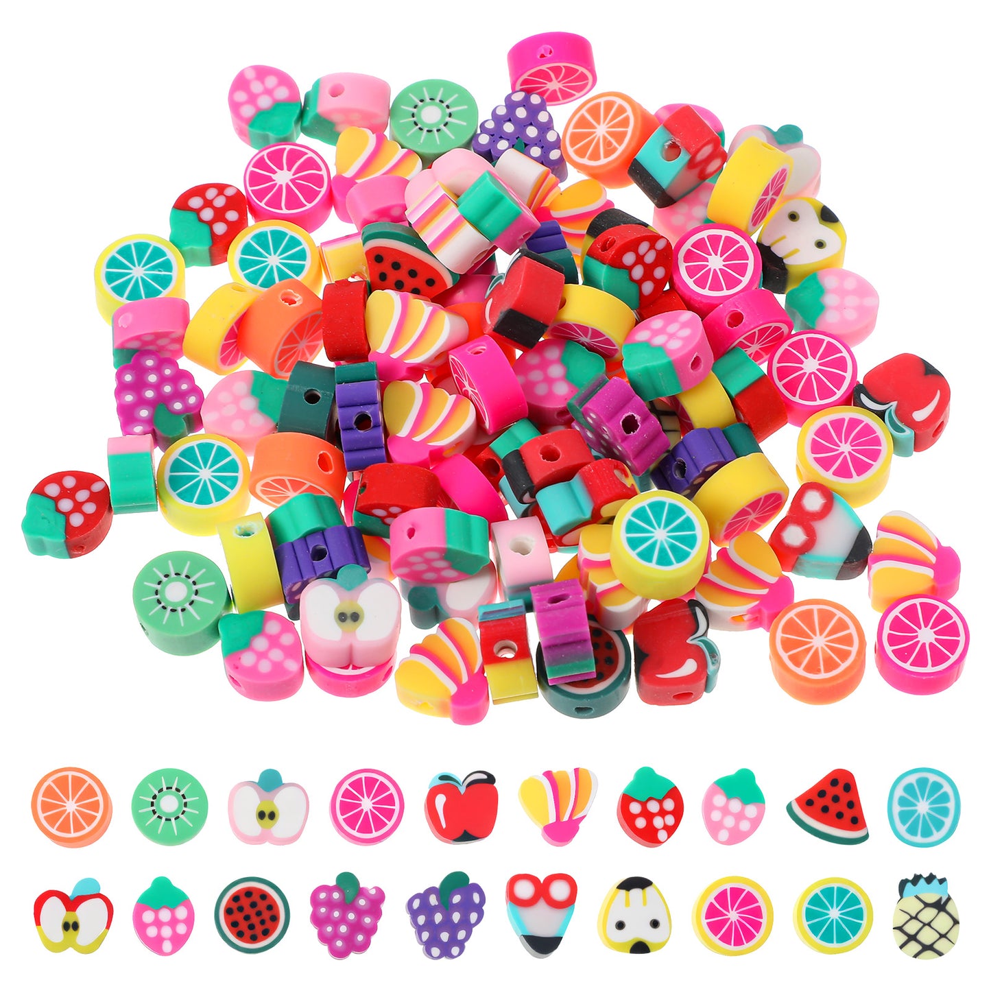 Nogeqi 100PCS Mixed Fruit Beads, Colorful Fruit Charms Polymer Clay Beads for Jewelry Making Necklace Bracelet Earrings Crafts DIY