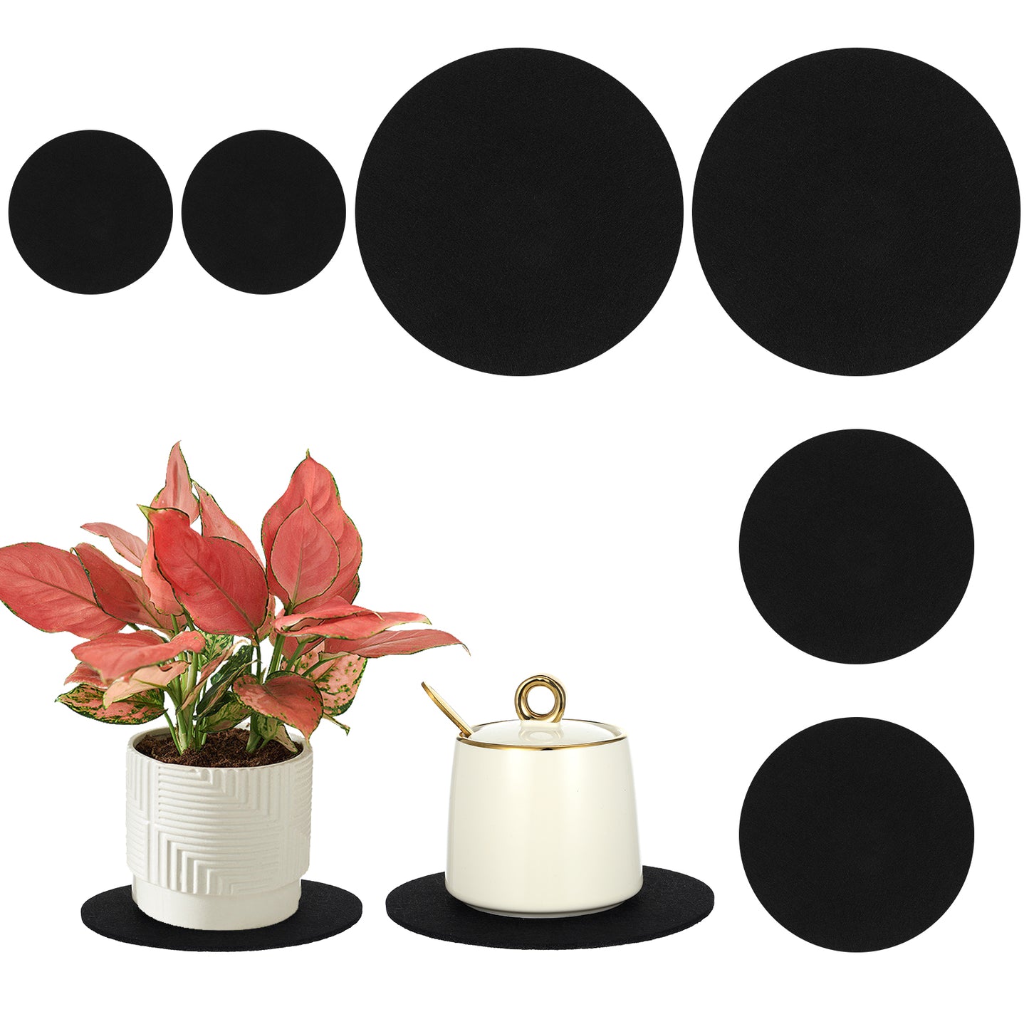 Teaaha 6PCS Felt Plant Saucer Coasters 4/6/8 in 3 Sizes Extra Thick Plants Coaster Tray Reversible, Absorbent Planter Saucers Mats Trivets for Hot Dishes, House Plants Indoor & Outdoor