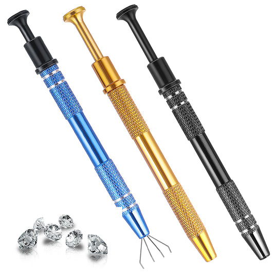 Ymapinc 3Pcs Piercing Ball Grabber Tool Set Jeweler's Pick Up Tools, Ideal for Small Parts Pickup Jewelry Craft Making Part Select 4 Claw Picker (Black Blue Gold Stainless Steel)