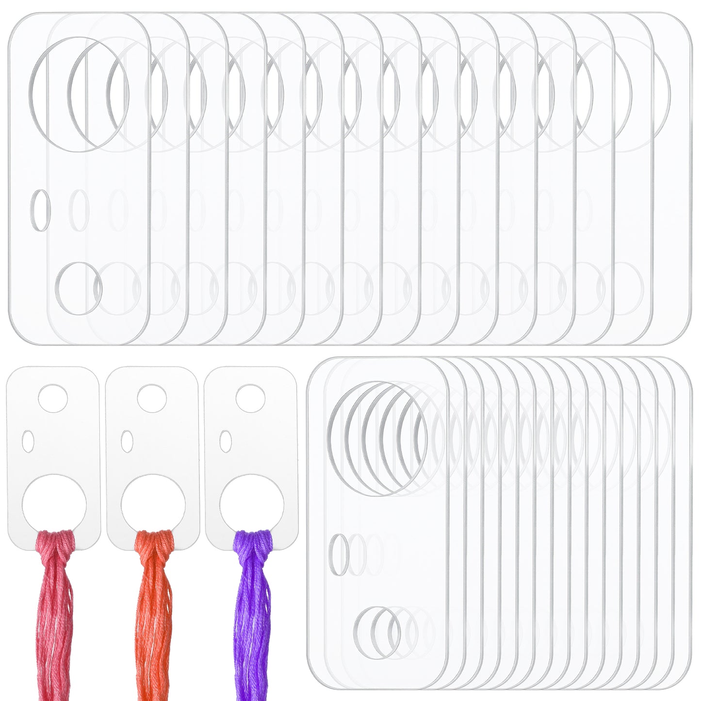 30PCS Embroidery Thread Organizer - Clear Acrylic Floss Bobbins, Floss Drops Cross Stitch with Hinged Ring Rectangle for Cross Stitch and DIY Craft Storage