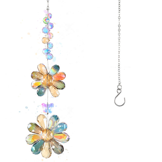 1Pcs Crystal Flower Suncatcher Hanging Ornament, 6 Inch Colorful Window Hanging Sun Catcher Prisms Ornament Sunflower Rainbow Maker Indoor Outdoor Balcony Aesthetic Garden Patio Decor