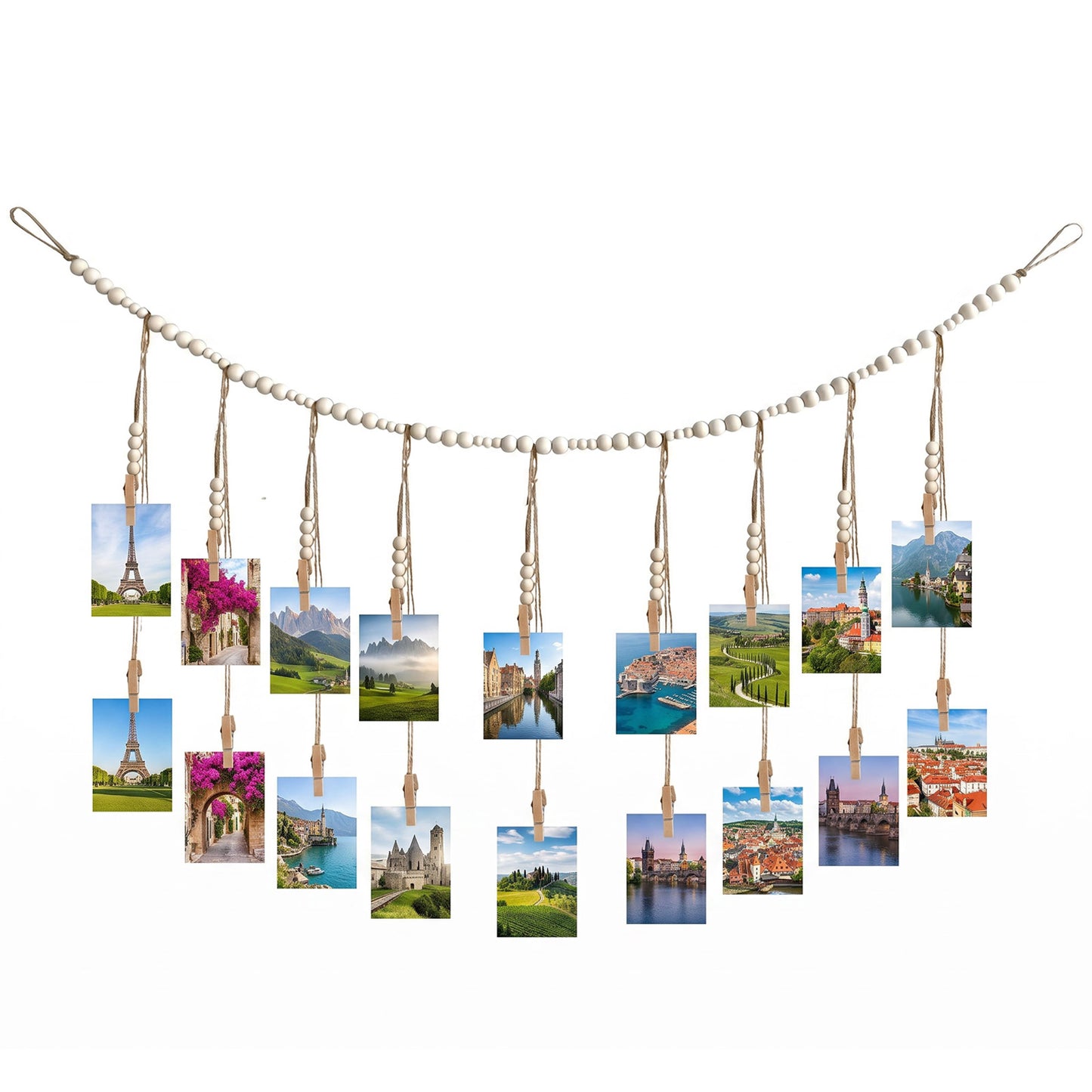Chsoejuf Boho Macrame Wall Hanging Photo Display Garland with 18 Wood Clips