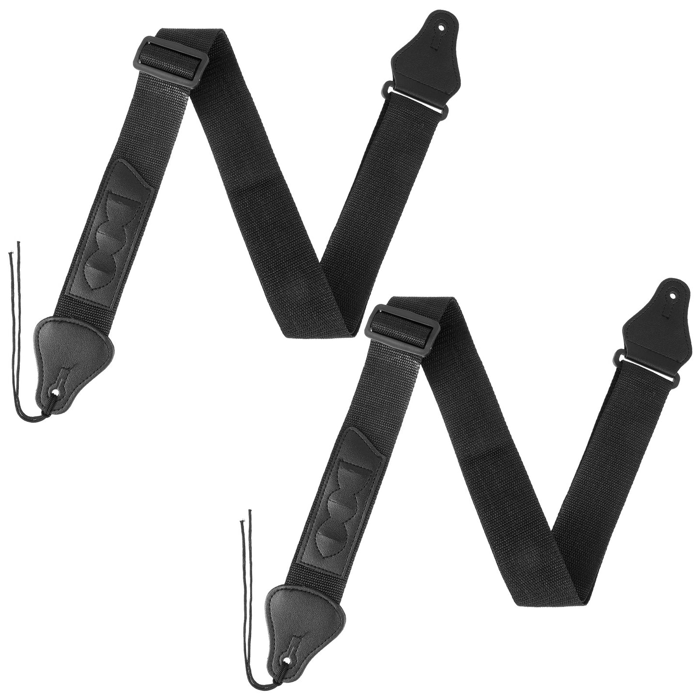 RAHHLIZS 2 PCS Black Bass Guitar Strap 2 Inch, Acoustic Electric Guitar Straps Adjustable Leather Ends, Comfortable Ukulele Strap for All Guitars Easy to Install