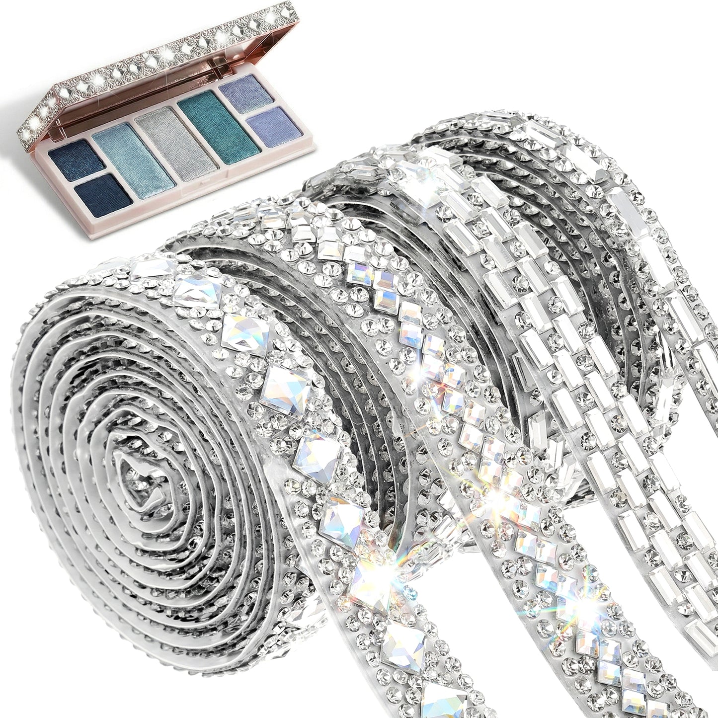 4 Rolls Self Adhesive Rhinestone Ribbons, Silver Bling Rhinestone Strips for DIY Crafts, Wedding, and Party Decorations