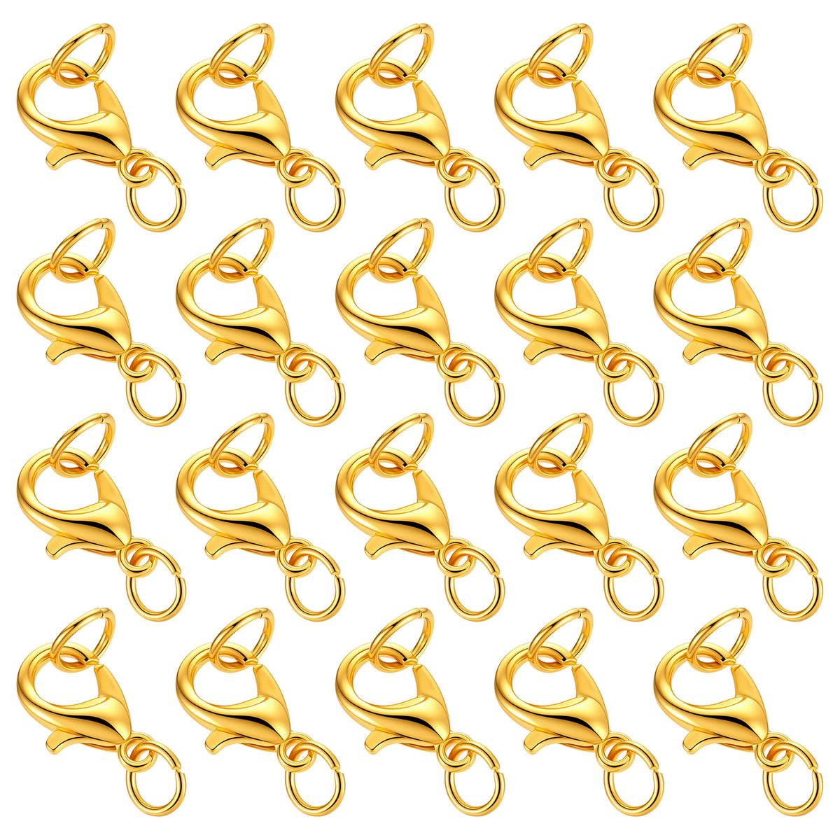 20Pcs Lobster Claw Clasp with Closed Jump Rings, Silver Zinc Alloy(Gold)