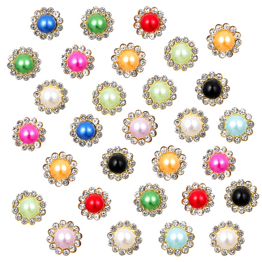 150 Pcs 12mm Pearl Sew On Rhinestones, Flower Claw Crystal Rhinestones with Gold Flatback Base for Wedding Clothing, Dress, Shoes, Crafts Decoration, and Sewing Accessories (Mixed Colors)