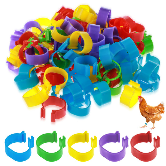 100 PCS Chicken Leg Bands 16mm Colorful Identification Chicken Tags for Legs, Clip on Poultry Leg Band Rings for Ducks, Quail, Chicks, Goose, Gamefowl, Turkey(5 Color)