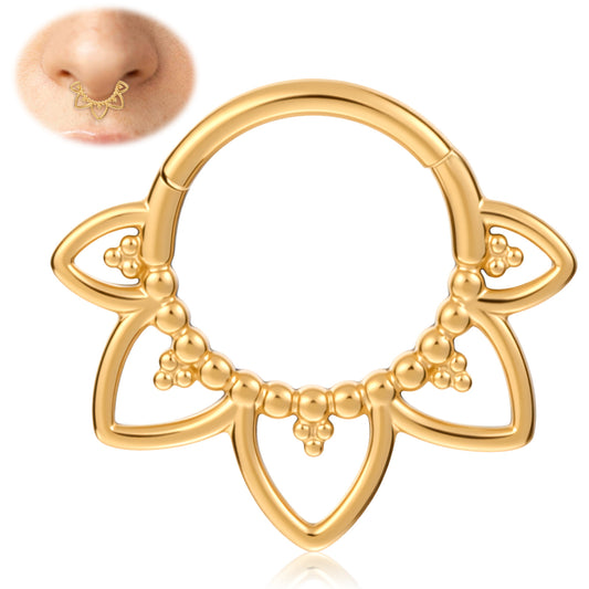Ymapinc Clicker Septum Ring，Gold Nose Rings for Women，Golden Flowers Daith Piercing Jewelry Stainless Steel Septum Piercing Decoration Septum Jewelry
