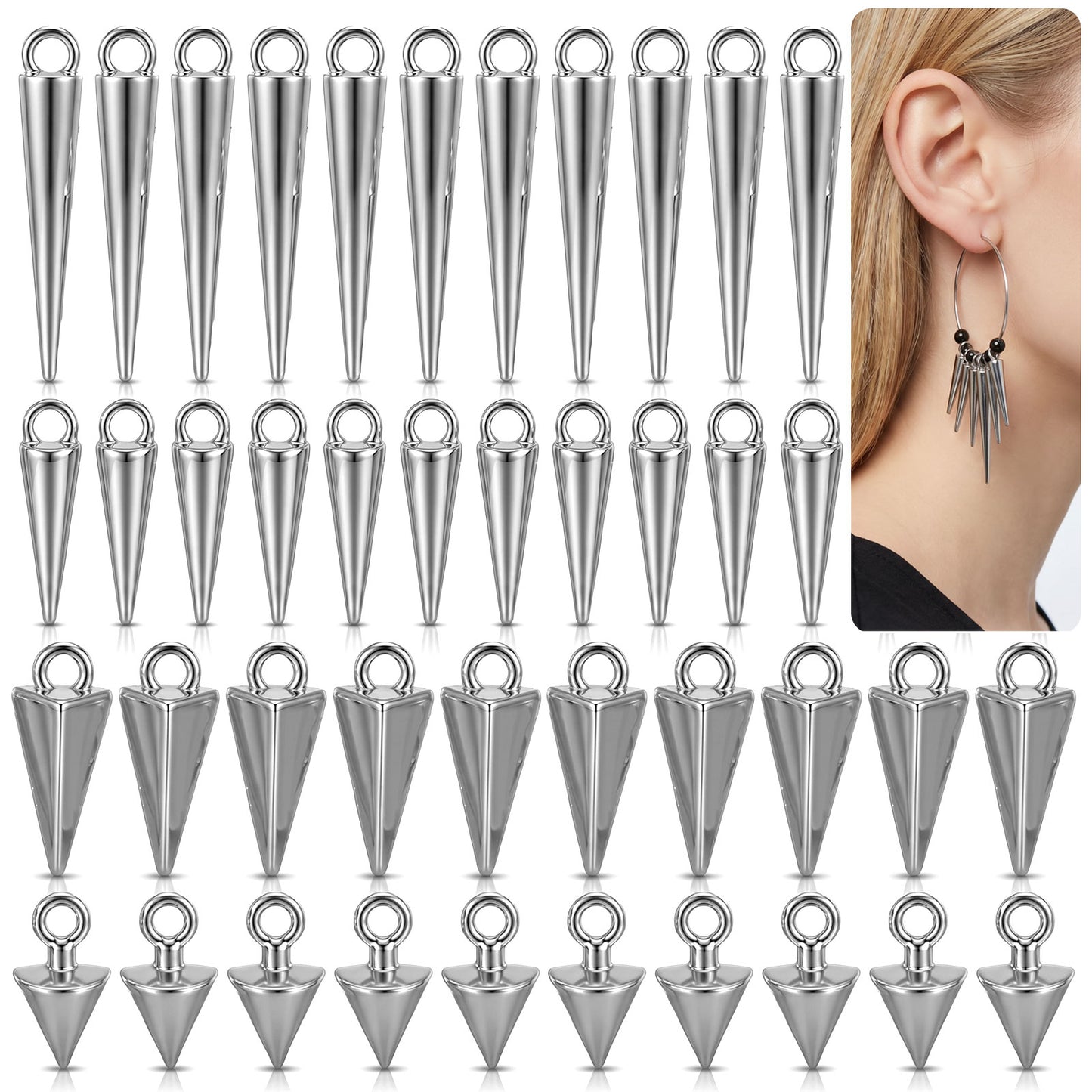 RAHHLIZS 120PCS Silver Charms, 4 Sizes Cone Pendants for Jewelry Making