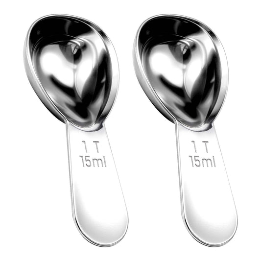 Ymapinc Coffee Measuring Scoop Set, 2 Stainless Steel Spoons for Coffee, Salt, Sugar, Beans, Short Handle Fits into Canisters (Silver, 15ml)
