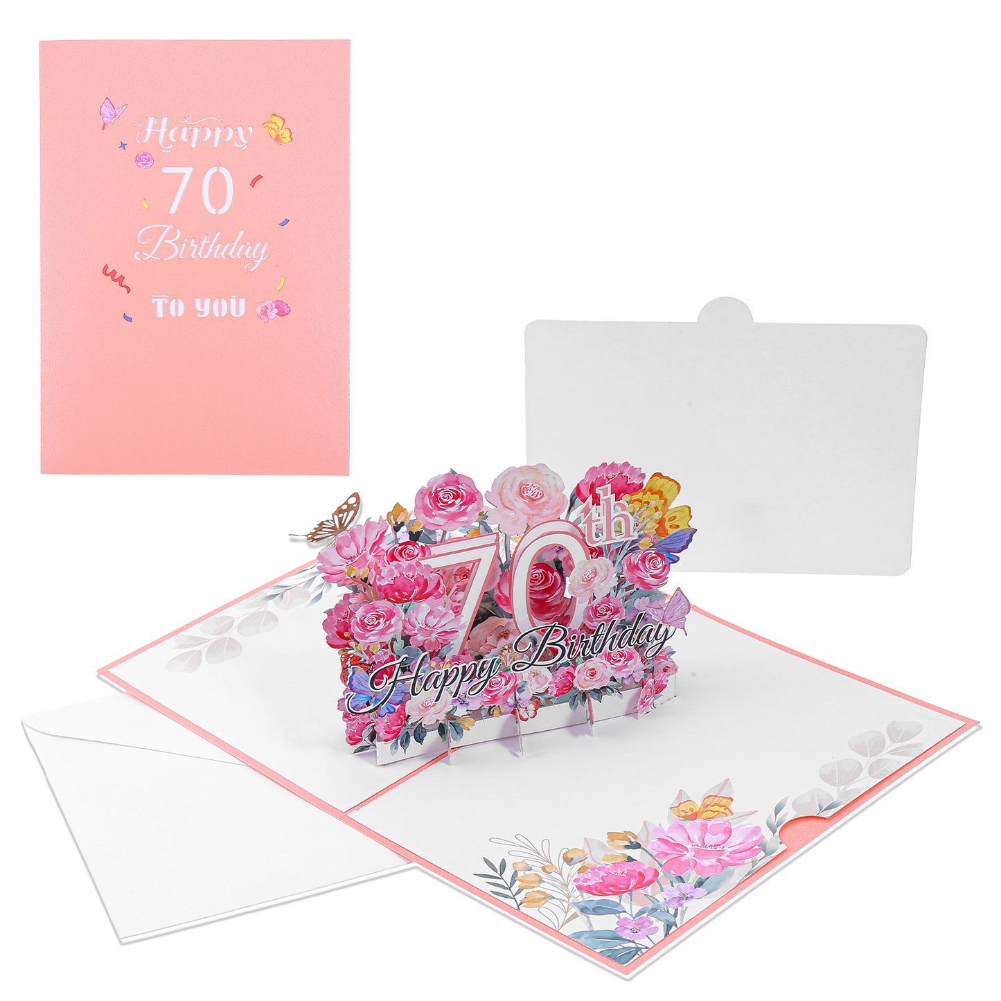 Shimmeroo 70th Birthday Card for Women, 70th Birthday Gift Greeting Card for Her, Mom, Wife, Grandma Flower Popup Happy Bday Cards with Blank Note and Envelope