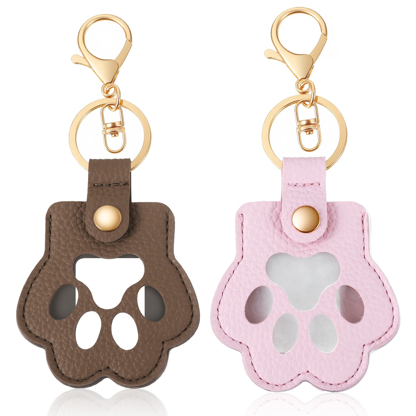 Matwsec 2PCS Pet Hair Keychain, Dog Hair Keepsake, Paw Leather Memorial Gifts for Dog Cat Fur Storage, Pet Fur Keepsake Collector with Refillable Capsule (Pink, Brown)
