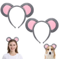 Tyqour 2 PCS Mouse Ears Headband, Grey Fuzzy Animal Ears Headband for Women Adults, Animal Headwear Plush Hairband for Halloween Festival Christmas Cosplay Costume Party Favors Supplies