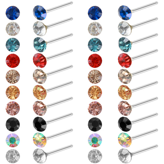 20 Pairs Plastic Stud Earrings for Sensitive Ears CZ Soft Earring Backs Multicolor Cubic Zirconia Stud Earrings with Plastic Post & Case Fit Women Party Decoration Gift 0.59 × 0.16 Inch