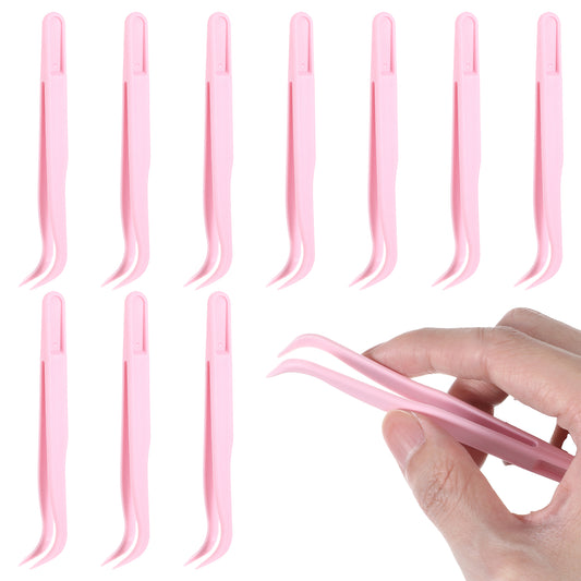 10 Pack Plastic Tweezers for Crafts Bent Tweezers for Kids 4.53 Inch Tweezers for Crafting Bead Jewelry Making Pink Plastic Tweezers for Kids Disposable Stickers Tweezers Bulk for Baking Decoration