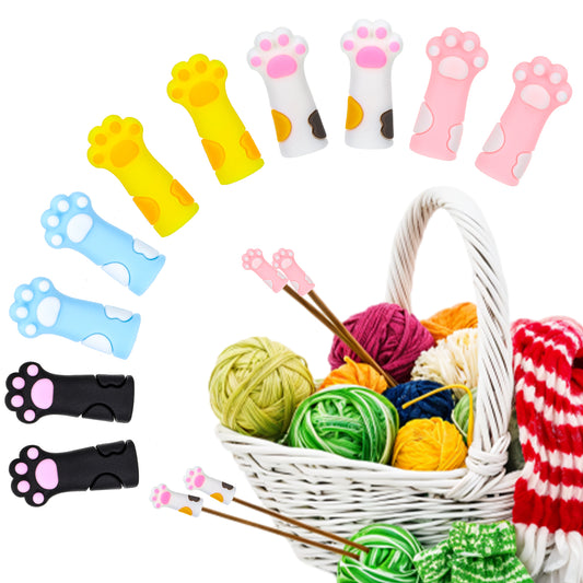 10pcs Knitting Needle Stoppers, Silicone Knitting Needle Point Protectors Cute Cat Paw Knitting Needle Tips Stoppers Stitch Stoppers for Larger Size Knitting Needle