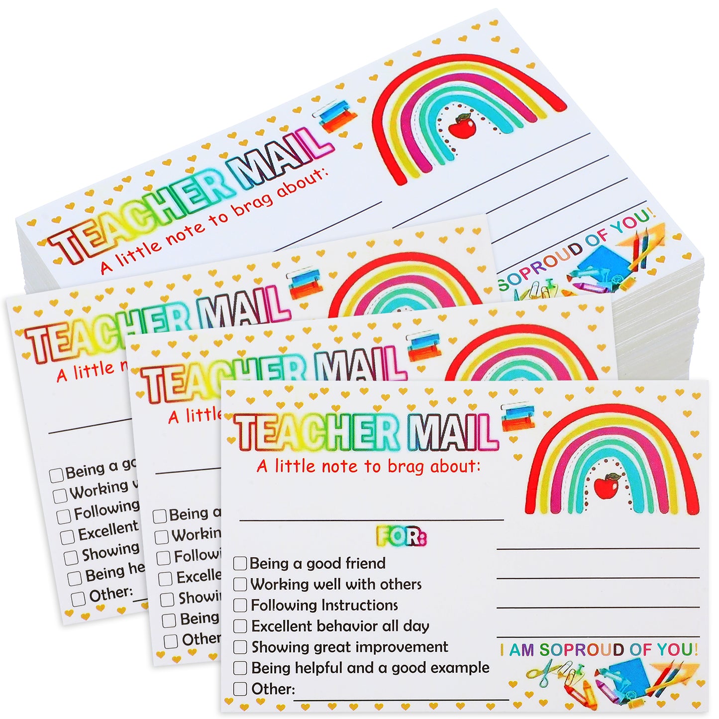 Nogeqi 100 Pcs Rainbow Teacher Mail,Teacher Notes to Incentives for Elementary Students,Classroom Supplies for Teachers Elementary,Classroom Incentives Card for Teacher to Kindergarten Primary School