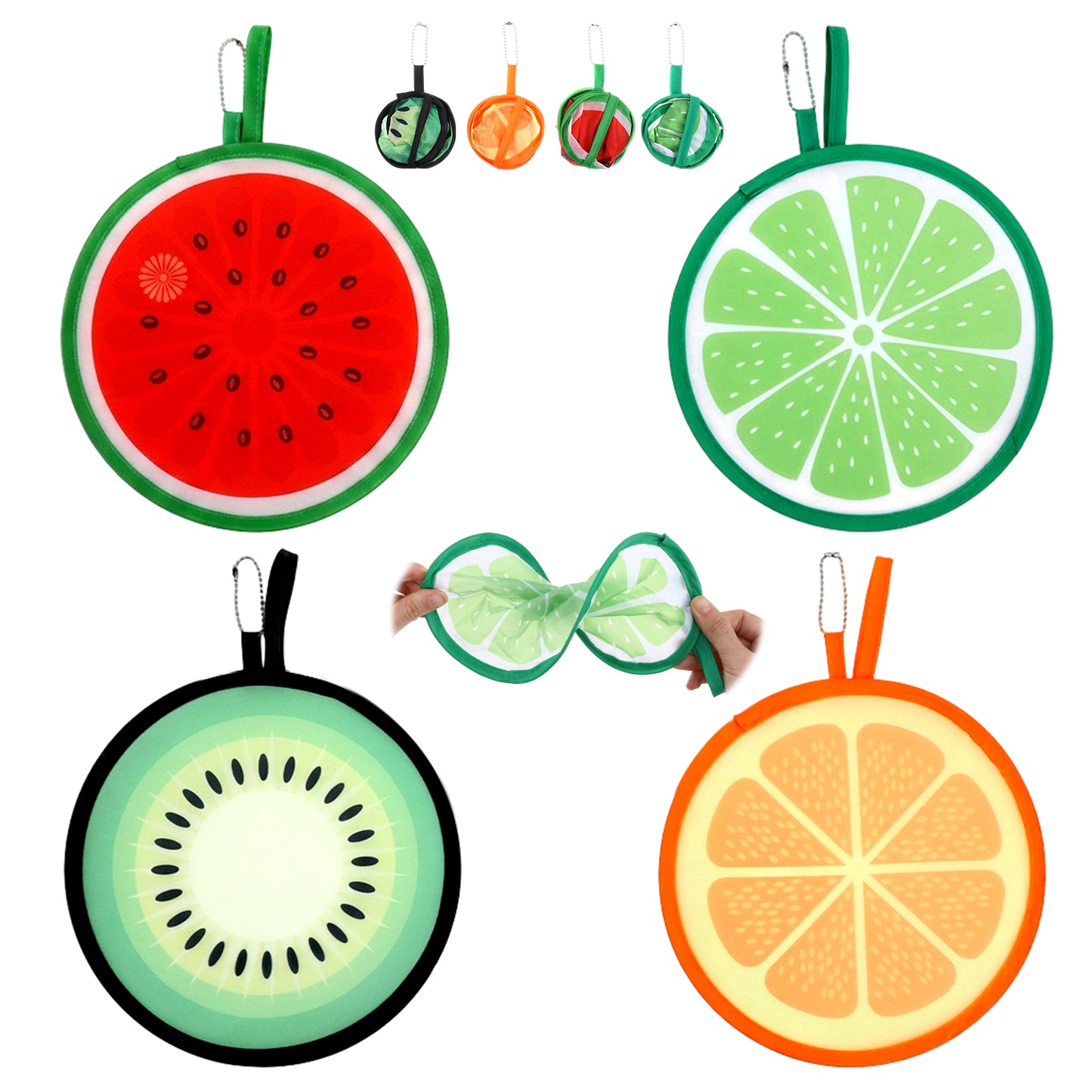 RAHHLIZS 4 Pcs Foldable Round Fruit Pattern Hand Fan Cooling Folding Fan Portable Decorative Pocket Folding Hand Fans for Beach Lawn Park Festival Camping Game Party Favor, Travel, Events,Wedding