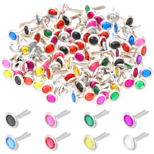 100PCS Paper Fasteners Split Pins Craft Metal Mini Brads, Round Scrapbooking Brads Split Pins, Multicolor Crystals for Crafts Brads Paper Fasteners Jewels for Crafts Brads for Scrapbooking DIY