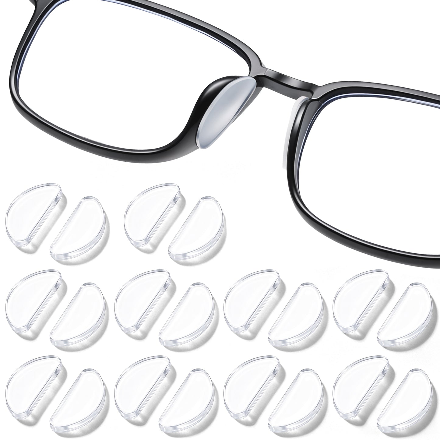 RAHHLIZS 20 Pairs Clear Eyeglass Nose Pads Anti Slip, 1mm Adhesive Silicone Nose Pads for Eyeglasses, with Soft Sticky Backing Noses Cushions Replacement Non Slip Nosepads for Glasses,Sunglasses