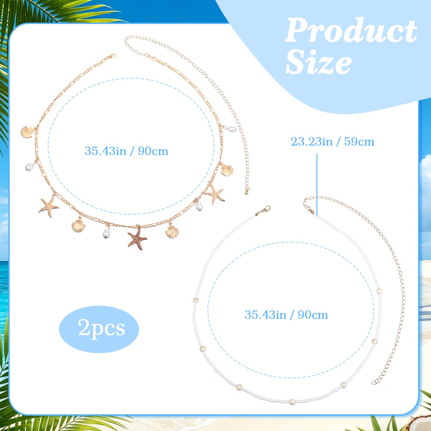 Waist Chains for Women, Adjustable Belly Chain Body Jewelry with Beads and Charms for Beach, Summer, and Boho Style (Gold, White)