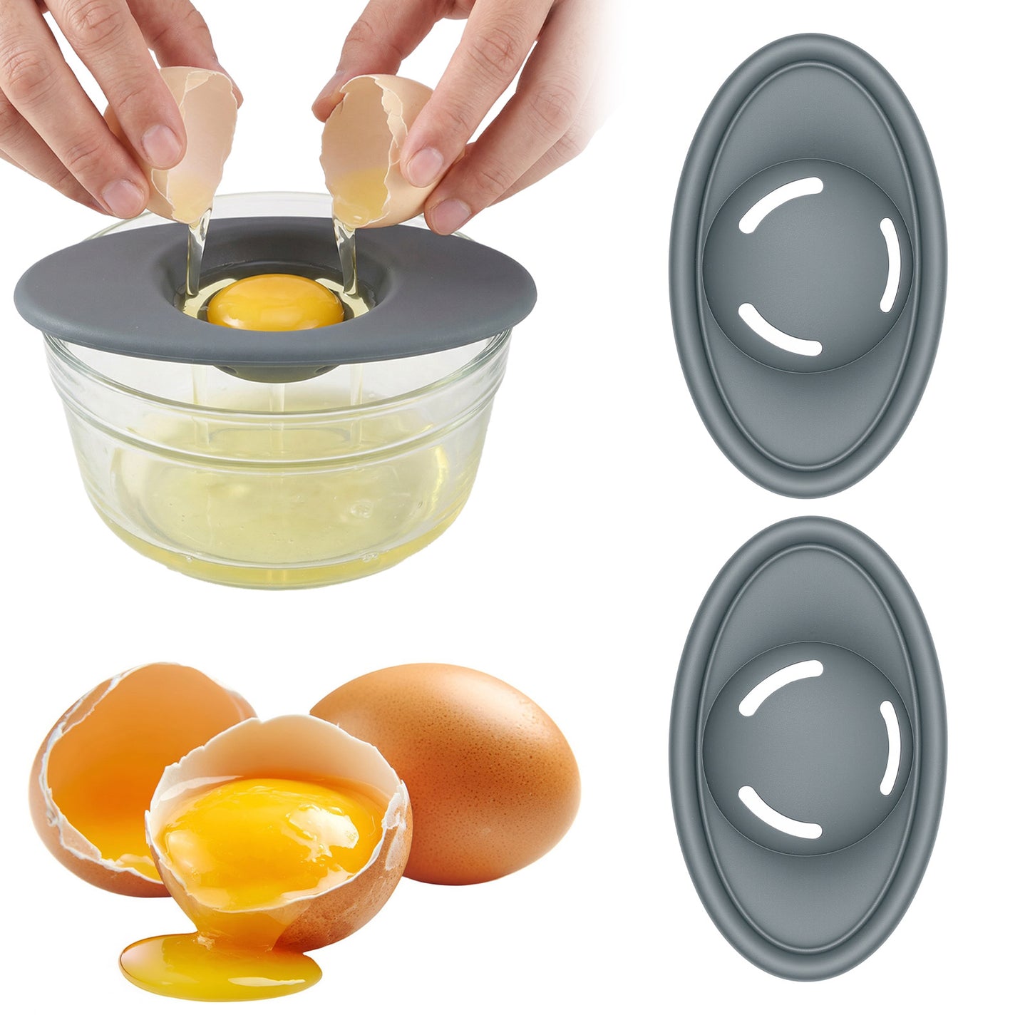 2PCS Silicone Egg Yolk Separator, Food-Grade Egg Separator for Raw Eggs, 3-Slit Yolk Separator Tool for Baking, Durable and Easy-to-Clean Kitchen Gadget