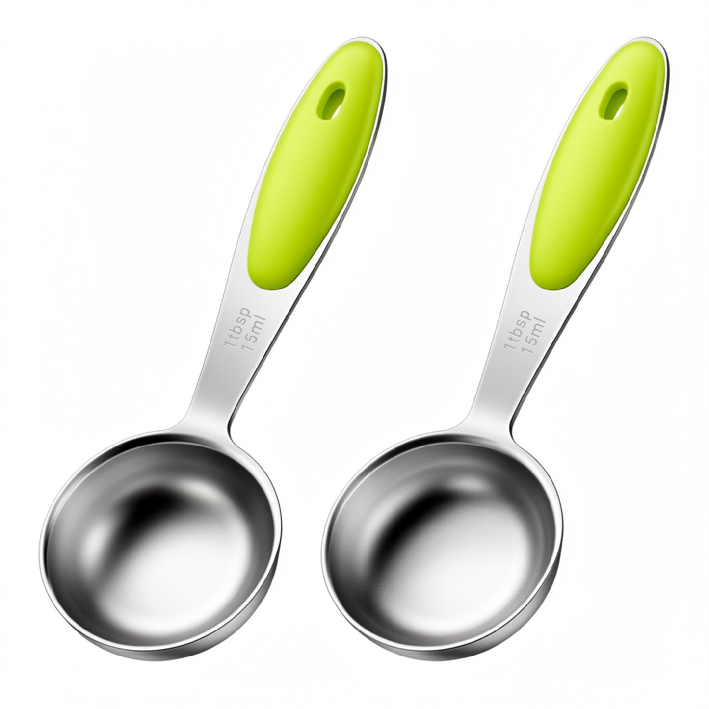 Matwsec 2pcs 1 Tbsp(3tsp, 1/2oz, 15ml) Single Measuring Spoons, Metal Table Spoons Measuring Spoons with Green Silicone Grip, 1 Tablespoon Scoop for Coffee Pet Food Grains Protein Spices Dry Goods