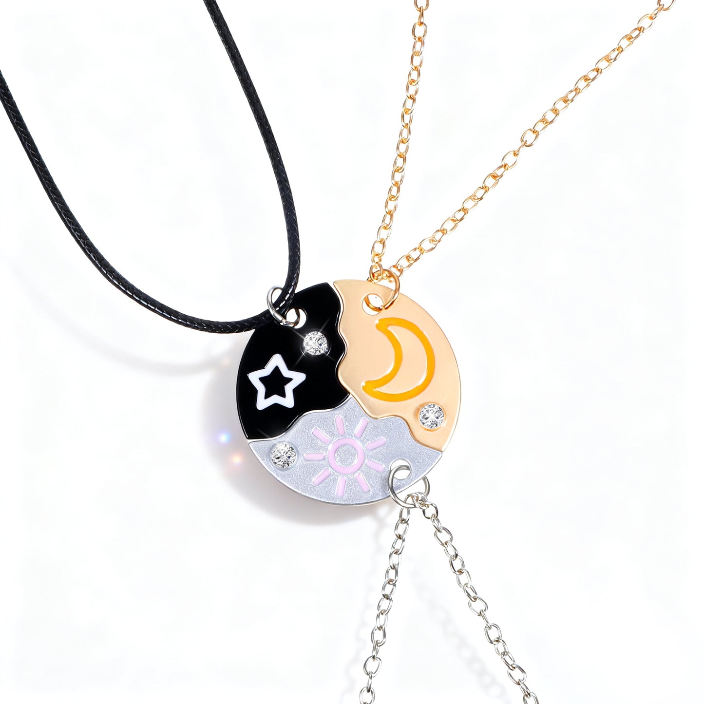 Teaaha 3 Pcs Best Friend Necklace Set for 3, Sun Moon Star Matching Necklaces for Best Friends, Friendship Jewelry Gifts for Women, Sisters, and Special Occasions