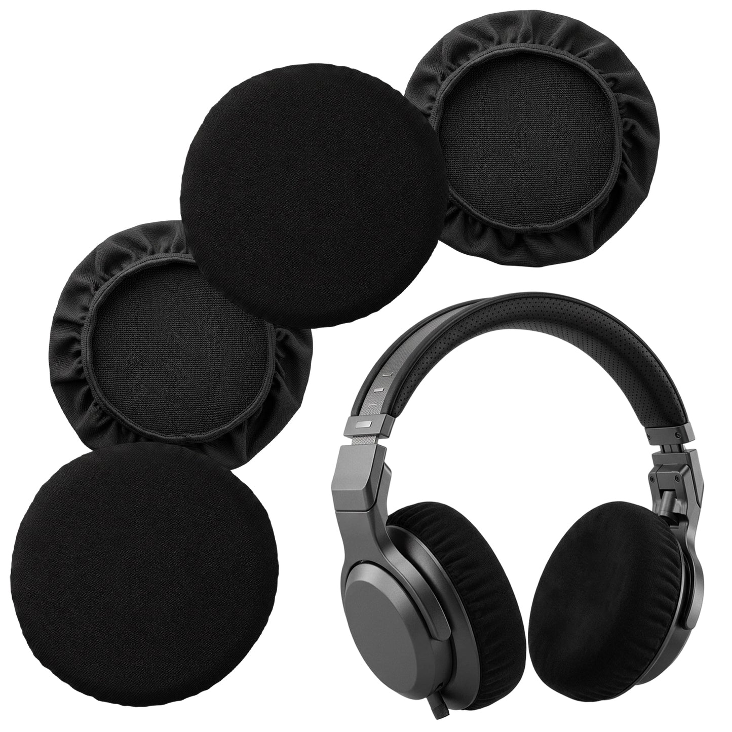 Nogeqi 4 Pairs Headphone Covers for Ears, Flex Fabric Earphone Covers, Washable & Stretchable, Headphone Earpads Cover Sweat Protectors for Gym Gaming, Fit 9-11 cm, Black