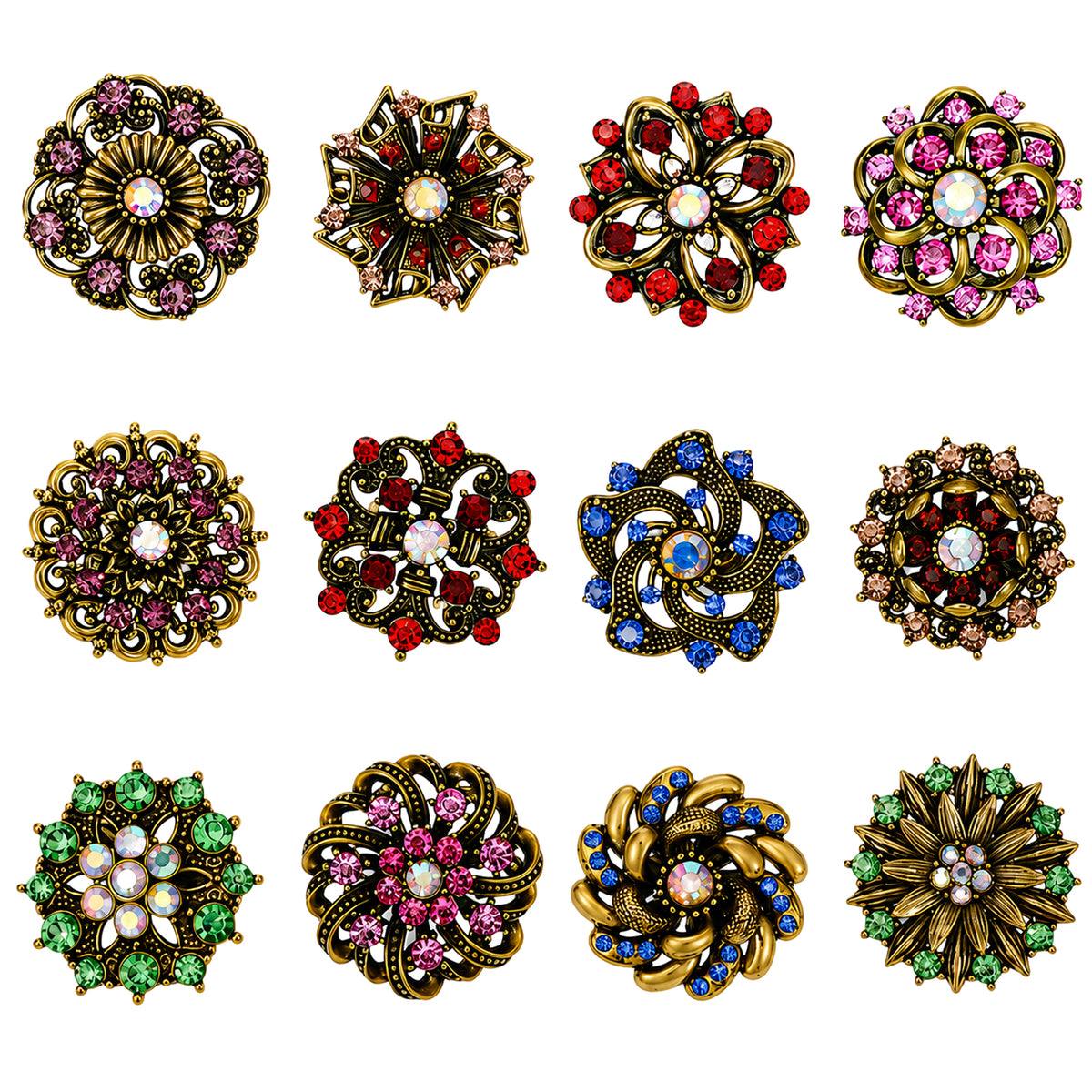 Quvvarly 12Pcs Vintage Flower Brooch Pin Trendy Women's Brooches & Pins