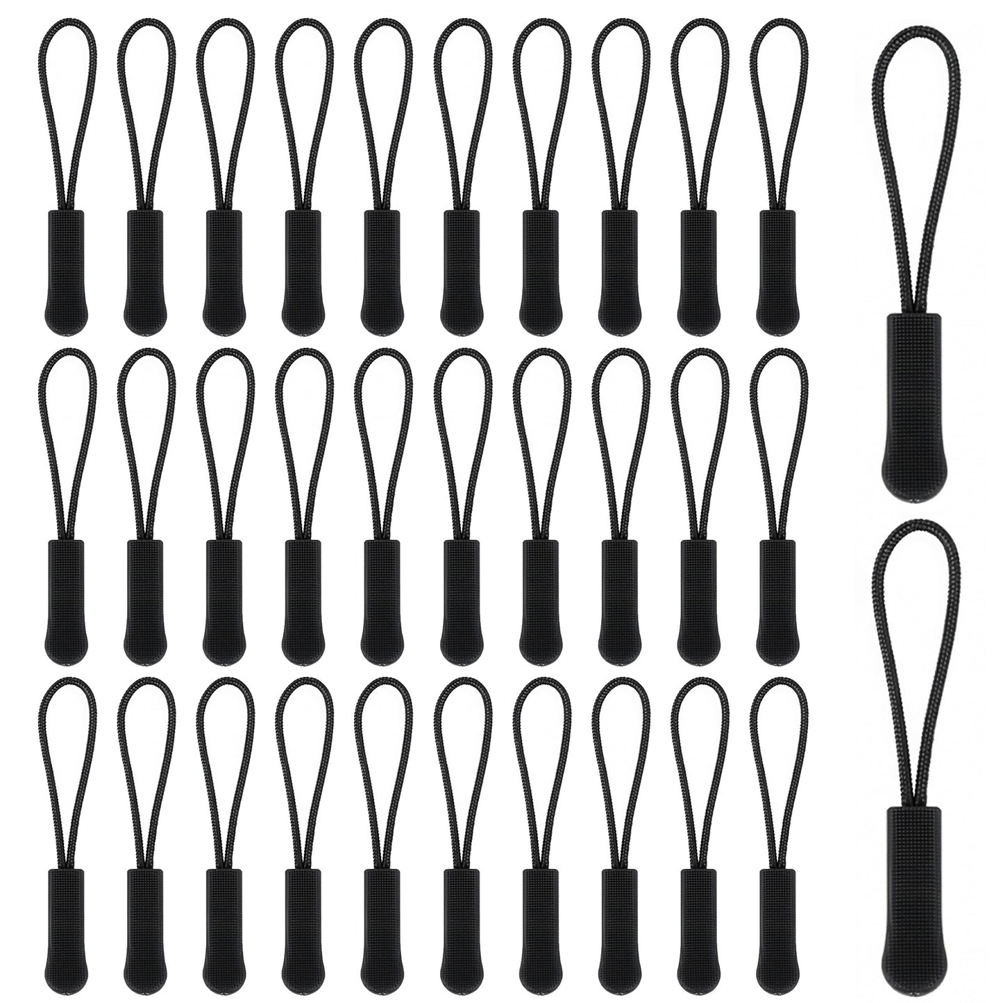 Mabor 30 Pcs Zipper Pull Replacement Black Rubber Nylon Cord, Universal Extender for Jackets Backpacks Luggage Golf Bags Tents