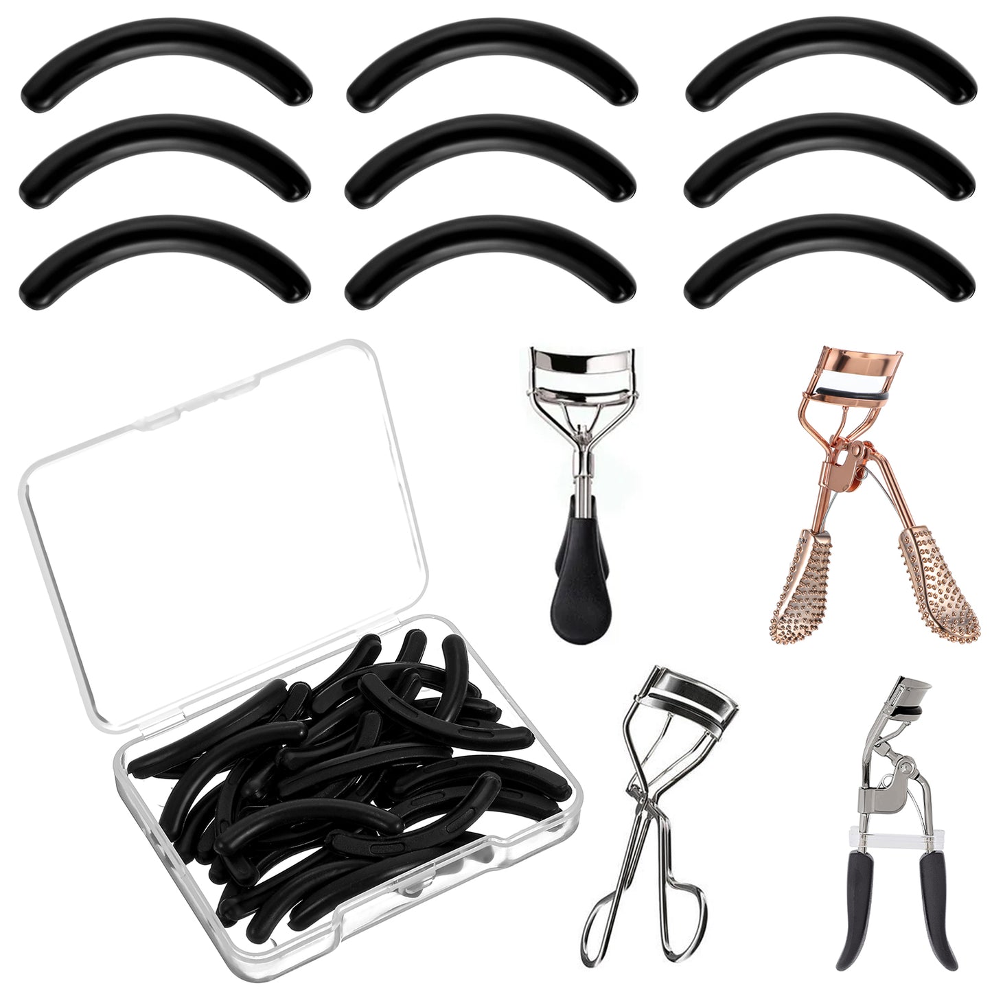 Tyqour 30pcs Eyelash Curler Refill Pads Compatible with Shiseido, Eye Lash Curler Refills, Silicone Rubber Universal Lash Curler Refill Pads with Clear Storage Box(Black)