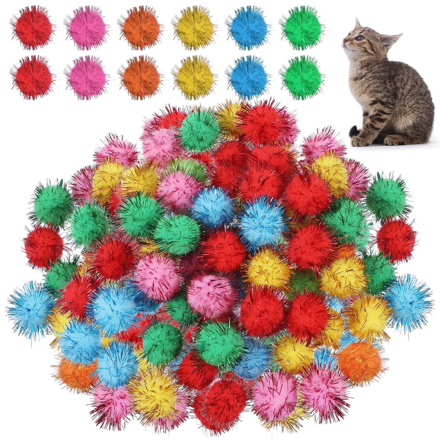 Nogeqi 70PCS Mini Pom Poms for Crafts, 1inch Glitter Small Pompoms