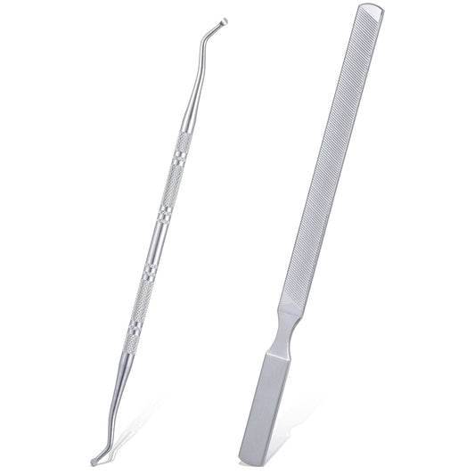 Tyqour 2 Pcs Ingrown Toenail Remover Tool Under Nail Cleaner Tool Double Ended 16cm Toenail Lifter and 18cm Four-Sided Nail File Cleaning Scooper Stainless Steel Manicure Pedicure Nails Care Tools
