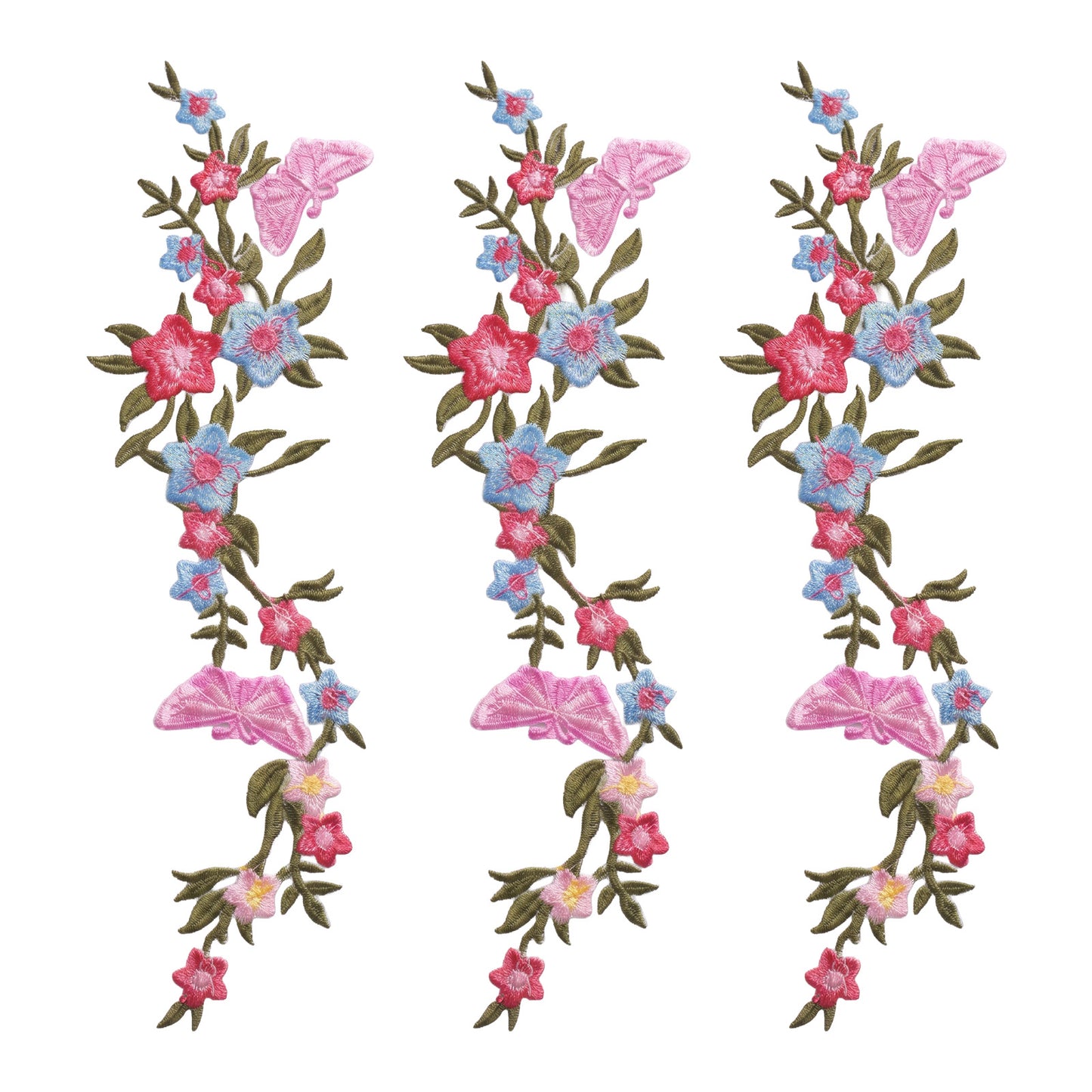 RAHHLIZS 3 Pieces Flower Iron On Patches Floral Butterfly Embroidered Patches Applique Embroidery for Cloth Bag Dresses Decorative DIY Craft Sewing